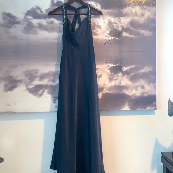 BCBG Maxazria navy blue satin gown - Picture 9 of 9